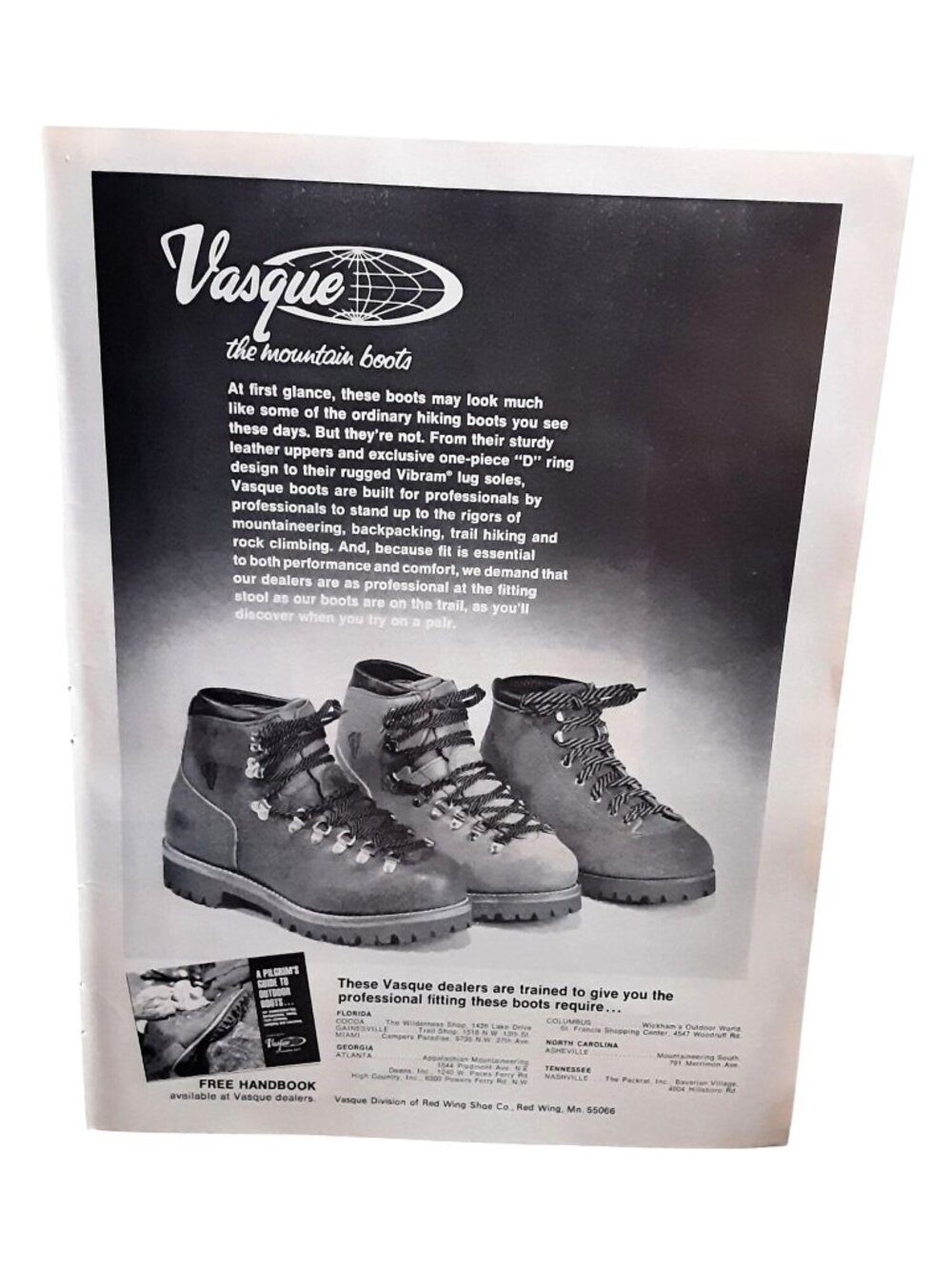 1976 Vasque Hiking Boots Vintage Outdoor Decor Wall Art Print